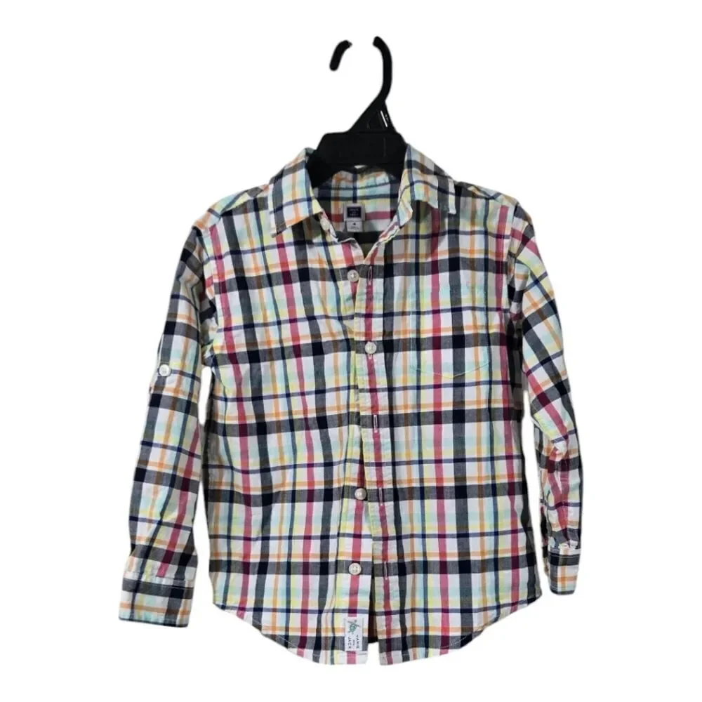 Janie & Jack Boy White Madras Plaid Long Sleeve Button Down Shirt Toddler Cotton